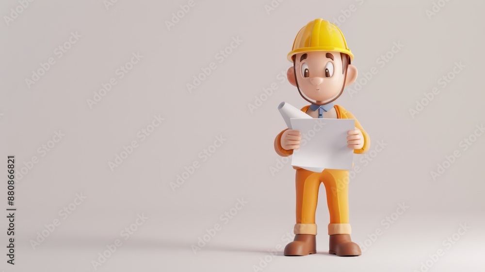 A 3D cartoon model of a minimalist engineer, aerial perspective A 3D cartoon model of a minimalist engineer, aerial perspective