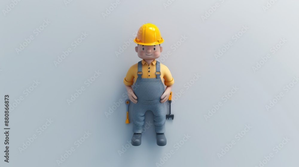 A 3D cartoon model of an engineer, minimalist design, viewed from above A 3D cartoon model of an engineer, minimalist design, viewed from above