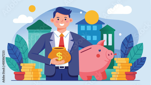 Wealth Manager with Piggybank and Money Bag, Financial Planning and Investment Concept