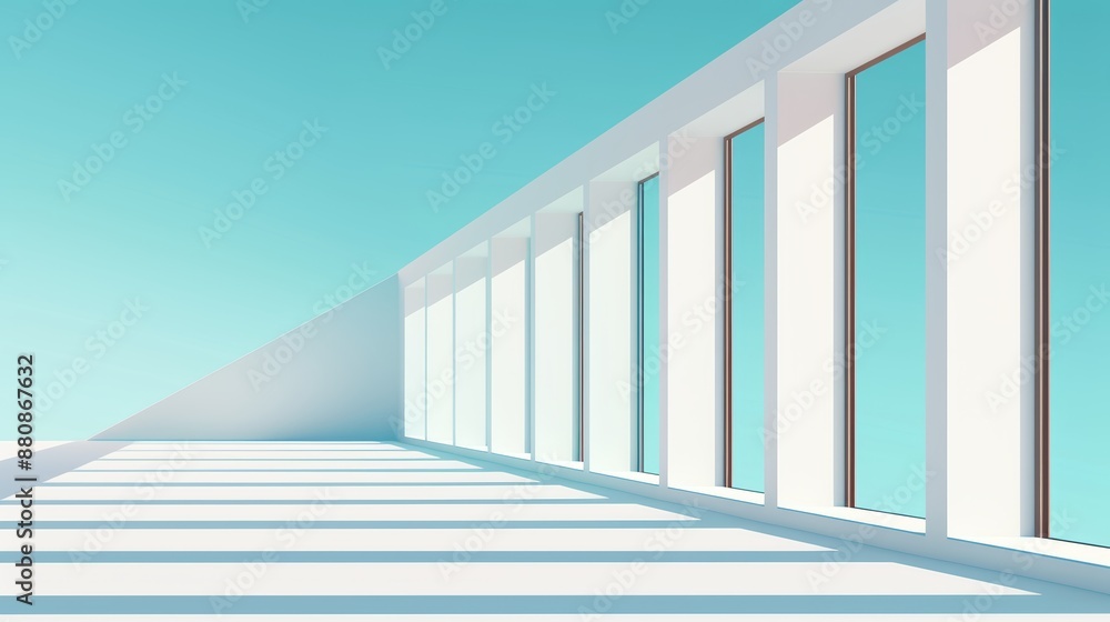 Fototapeta premium Row of windows flat design side view travel theme cartoon drawing Complementary Color Scheme, very detailed, a high-resolution photo