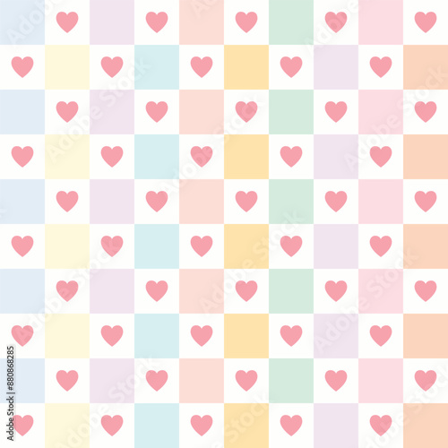 pink heart on colorful square seamless pattern