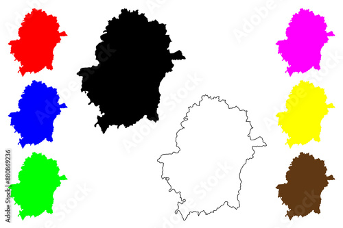 West Devon Non-metropolitan district and Borough (United Kingdom of Great Britain and Northern Ireland, ceremonial county Devon or Devonshire, England) map vector illustration, scribble sketch map