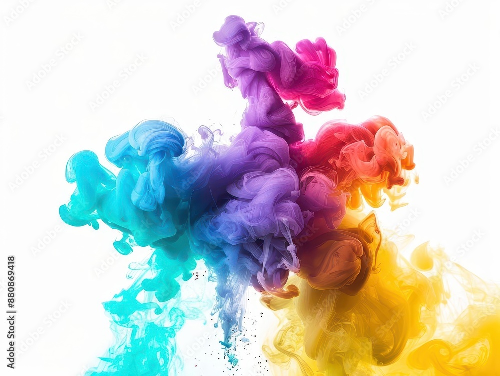 vibrant smoke bomb explosions rainbow colors against stark white dynamic tendrils billowing clouds artistic celebratory atmosphere vibrant smoke bomb explosions rainbow colors against stark white dynamic tendrils billowing clouds artistic celebratory atmosphere