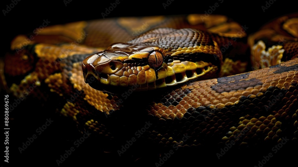 Fototapeta premium Reticulated Python on Black Background