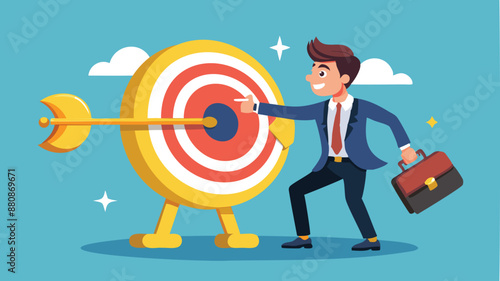 Businessman Unlocking Success with Golden Key in Bullseye Target for Achieving Business Goals