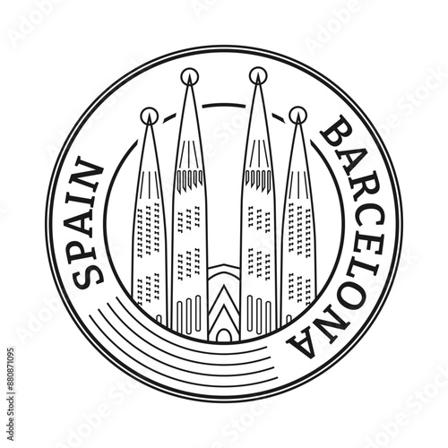 Barcelona stamp or seal with Sagrada Familia Cathedral. Spain symbol. Vector illustration.