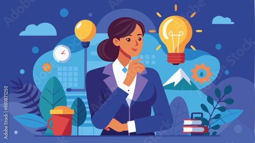 Businesswoman Contemplates Strategy, Expertise, and Problem-Solving with Illuminating Idea in Hand