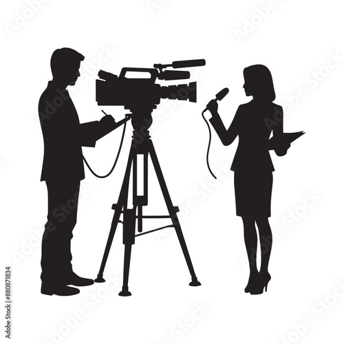 News reporter with cameraman silhouette vector isolated on a white background photo