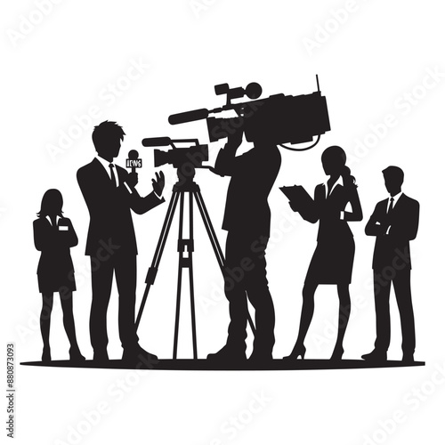 News reporter with cameraman silhouette vector isolated on a white background