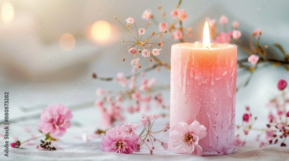 Pink candle on white backdrop Pink candle on white backdrop