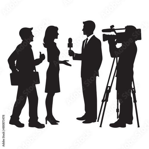 News reporter with cameraman silhouette vector isolated on a white background