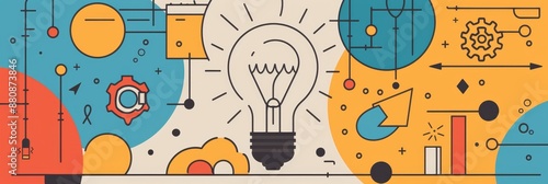 Abstract Illustration of Creativity and Innovation - An abstract illustration depicting the concept of creativity and innovation, with a lightbulb as the central focus. - An abstract illustration depi photo