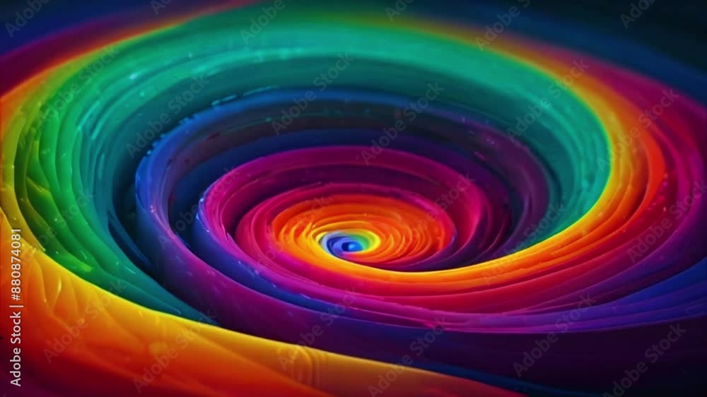 spiral wave that continuously shifts through rainbow colors, interspersed with teal and white, with a VHS grain overlay for a retro feel, 4K Wallpaper animation video spiral wave that continuously shifts through rainbow colors, interspersed with teal and white, with a VHS grain overlay for a retro feel, 4K Wallpaper animation video
