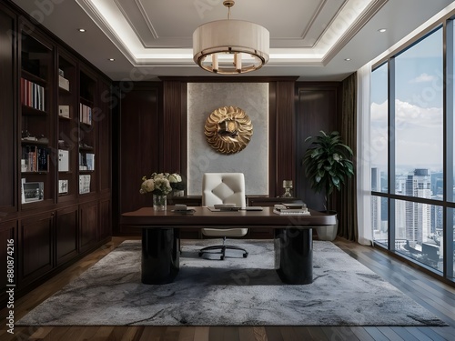 A luxurious exective office with a sophisticated photo