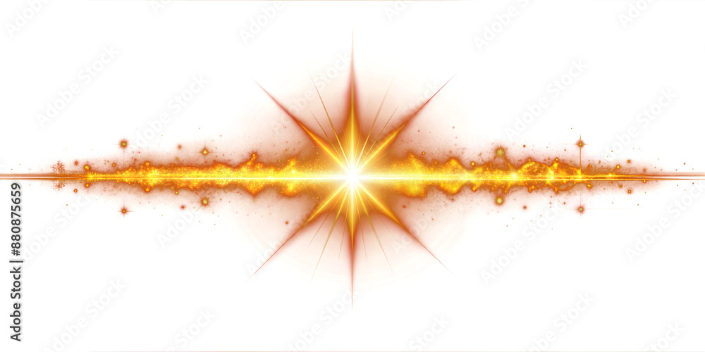 Bright golden starburst light effect isolated on transparent background ...