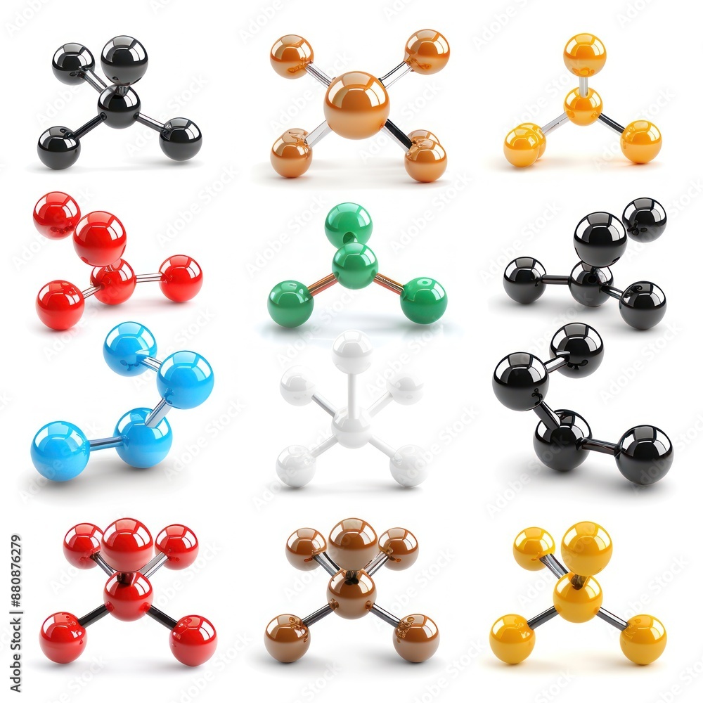 Colorful Molecular Structures on White Background Colorful Molecular Structures on White Background