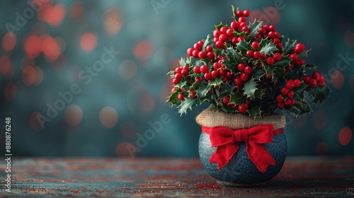 Christmas Holly Berries in a Pot photo