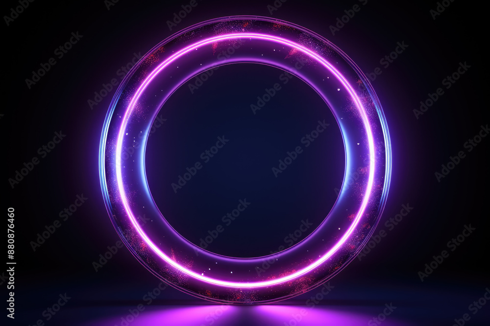 Obraz premium generated illustration of Neon violet color circle on black background