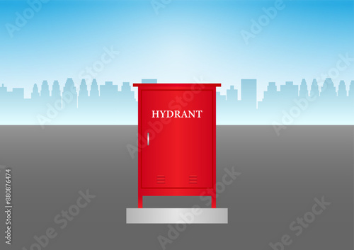 Fire Hydrant Box in Parking Lot. Red Fire Hydrant. Vector Illustration. 