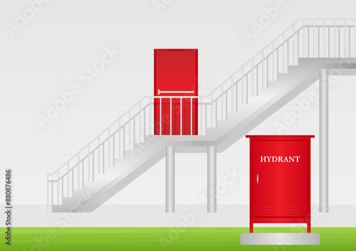 Fire Hydrant Box Outside the Office Building. Red Fire Hydrant. Vector Illustration. 