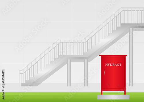 Fire Hydrant Box Outside the Office Building. Red Fire Hydrant. Vector Illustration. 