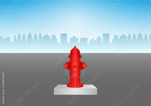 Red Fire Hydrant in Parking Lot. Vector Illustration.