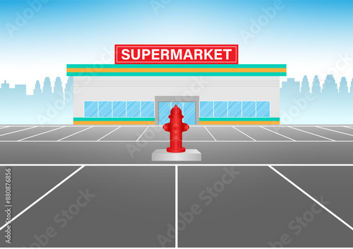 Red Fire Hydrant in Parking Lot. Vector Illustration.