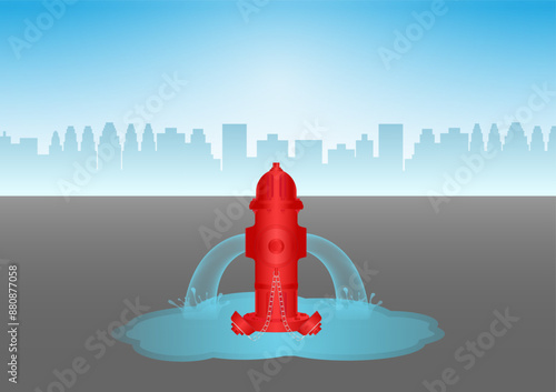 Red Fire Hydrant in Parking Lot. Vector Illustration.