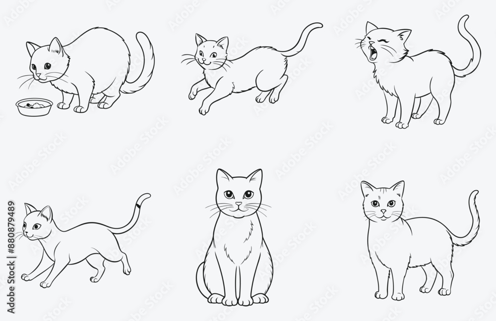 Fototapeta premium Whiskered Wonders , Comprehensive Cat Line Art Vector Collection