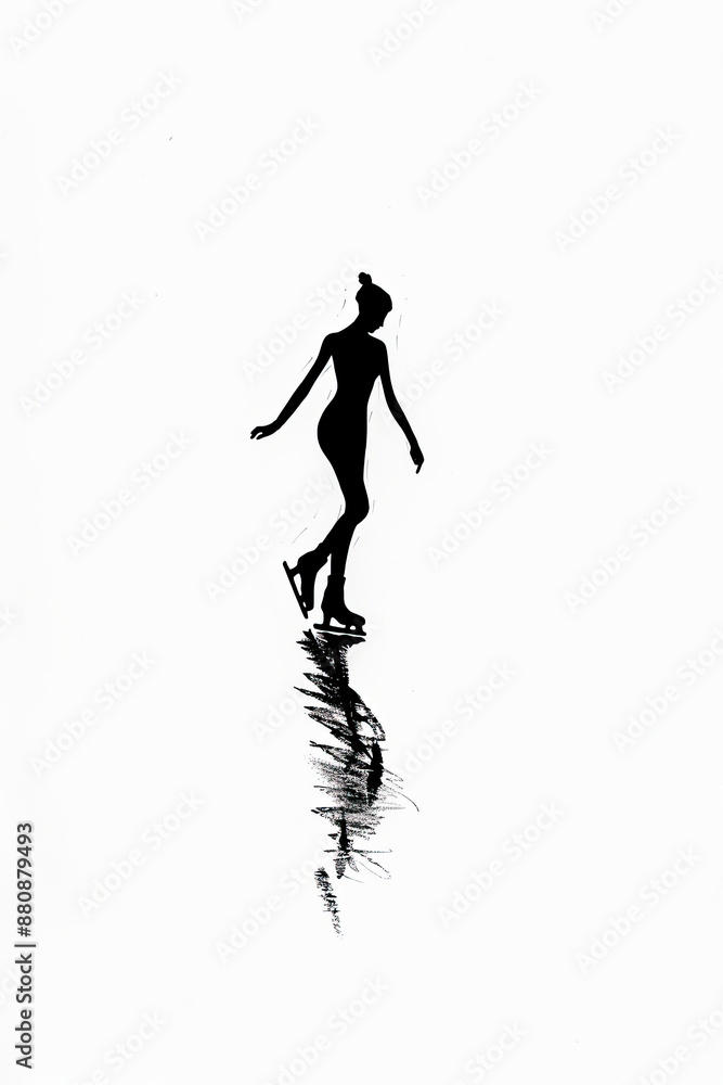 A black and white sketch of a person ice skating A black and white sketch of a person ice skating