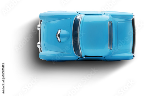 Cuadro en lienzo A top view of a blue toy car photographed on a transparent background