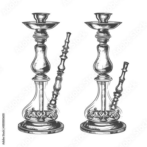 Engraved Hookah Pair: Elegant Glass & Metal Smoking Pipes