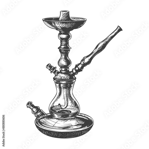 Hand-Drawn Vintage Hookah: Ornate Metal & Glass Waterpipe Illustration