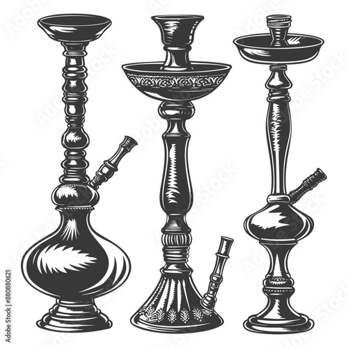 Vintage Engraved Hookah Set: Three Ornate Designs