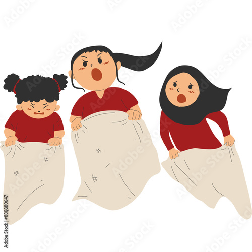 Children playing with sack