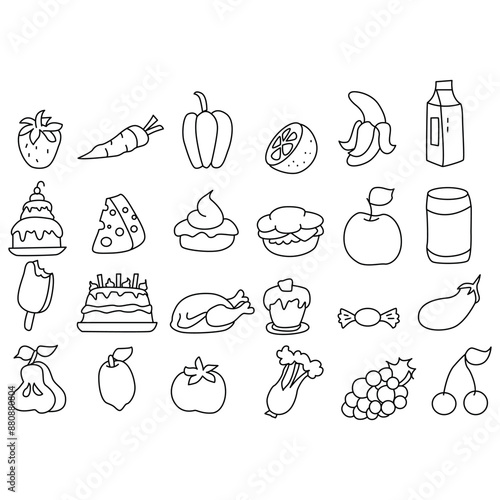 Food icon set. Vector icon. fruits icon images. meat vector icon