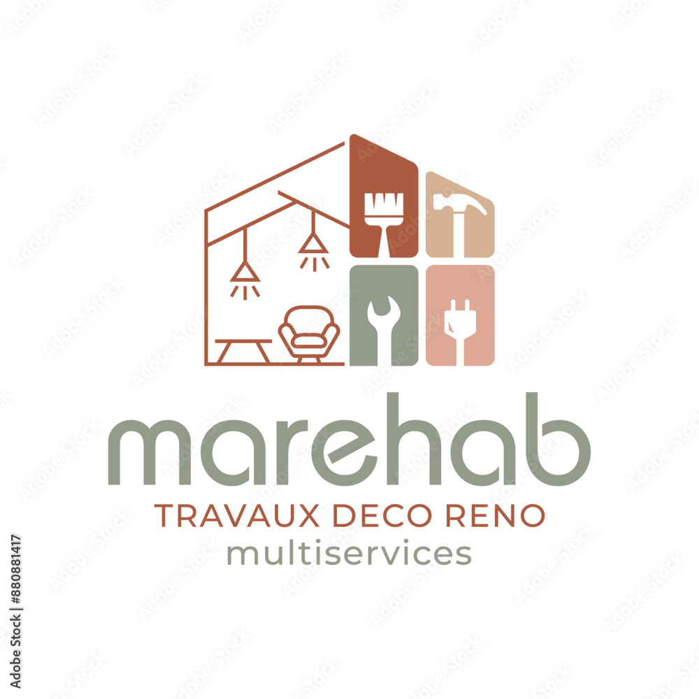 Fototapeta premium interior real estate service with building tools minimalist logo design template