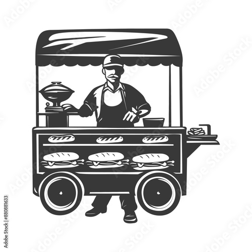 hotdog street vendor minimalist logo or symbol black color only