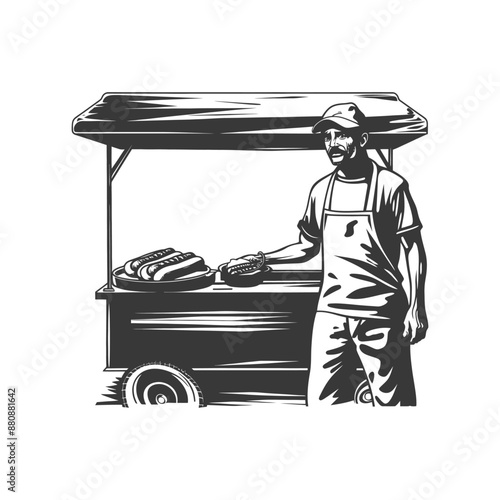 hotdog street vendor minimalist logo or symbol black color only