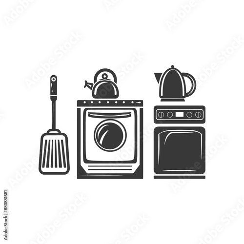 household appliances minimalist logo or symbol black color only