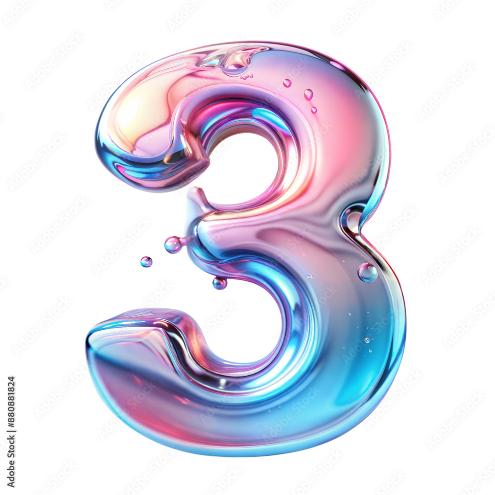 Vibrant liquid number 3 isolated on transparent background with clipping path cut-out Vibrant liquid number 3 isolated on transparent background with clipping path cut-out