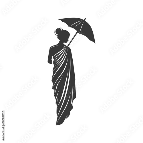 indian women wearing saree minimalist logo or symbol black color only