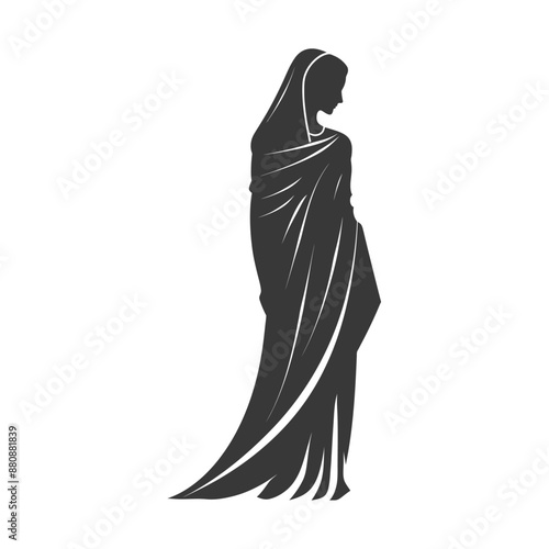 indian women wearing saree minimalist logo or symbol black color only