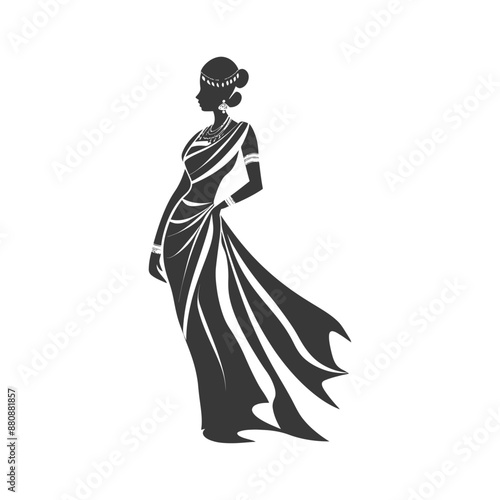 indian women wearing saree minimalist logo or symbol black color only