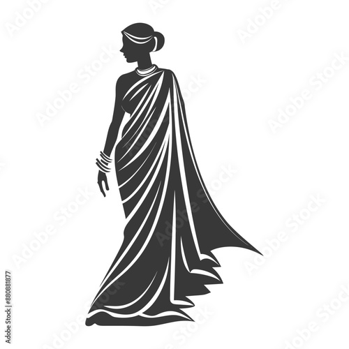 indian women wearing saree minimalist logo or symbol black color only