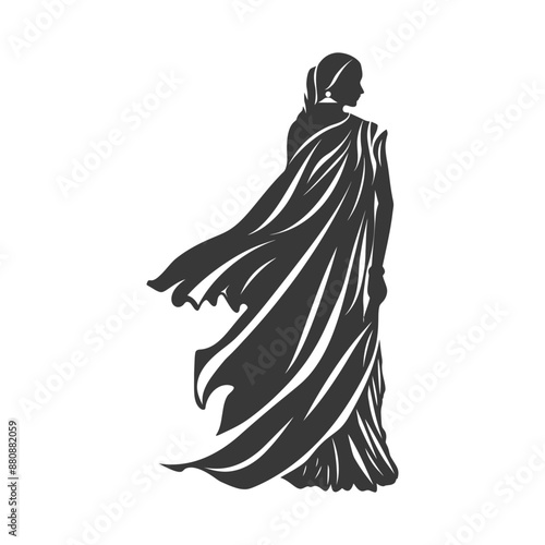 indian women wearing saree minimalist logo or symbol black color only