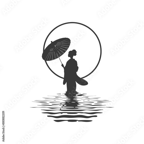 japanese women wearing kimono minimalist logo or symbol black color only