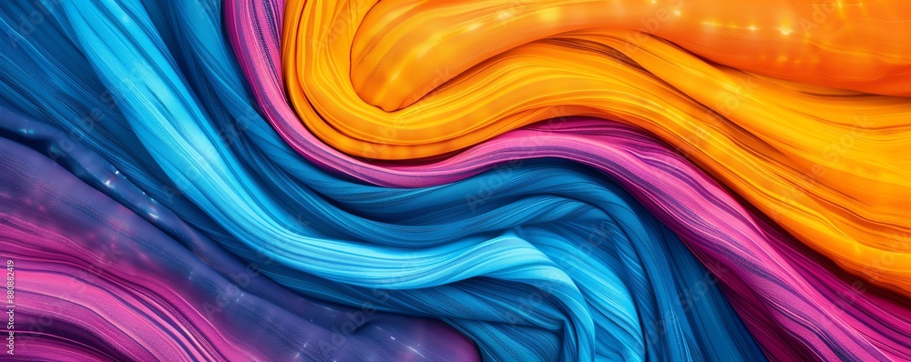 Abstract colorful fabric background with wavy texture.
