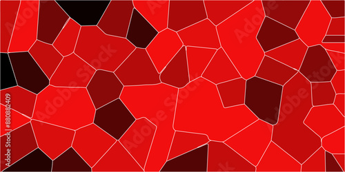 Abstract fiery red and black Broken Stained-Glass Background with White lines. abstract vector stained-glass mosaic background - red. Voronoi diagram background. Geometric Retro tiles pattern