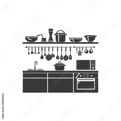 kitchen appliances minimalist logo or symbol black color only